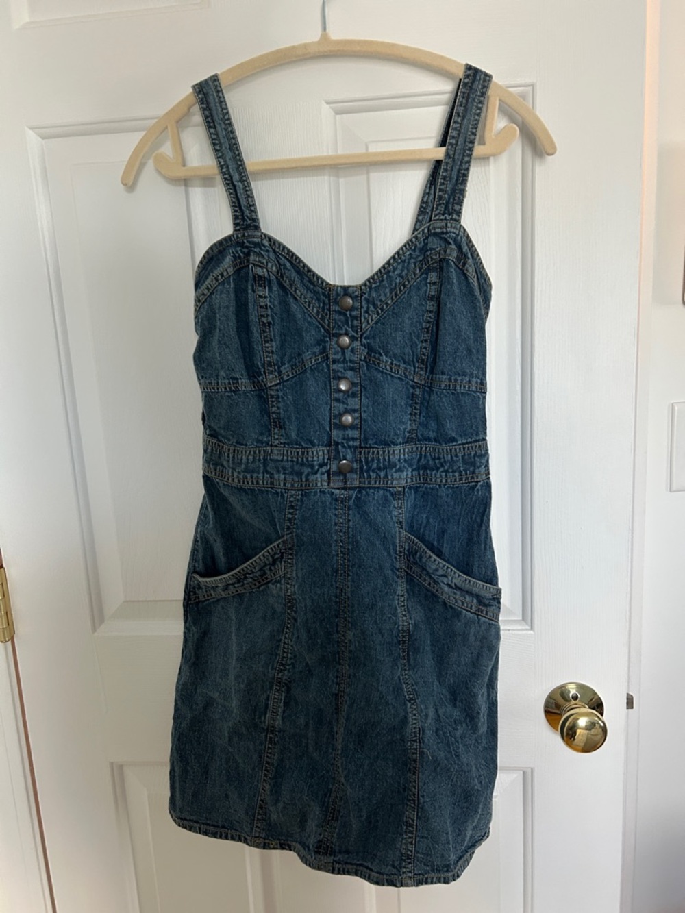 Dark Blue Denim Mini Dress with Front Buttons